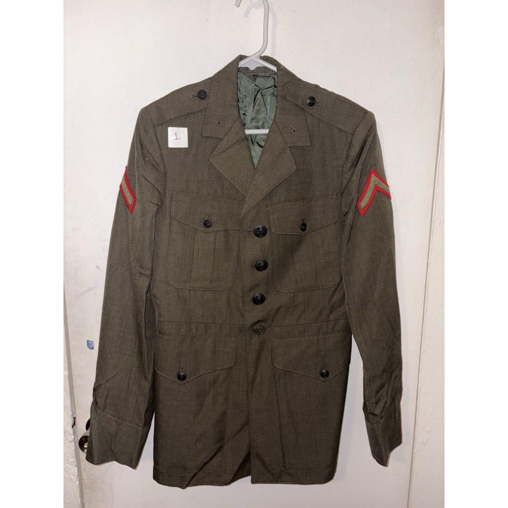 Vintage USMC Marine Corps Alpha Green Dress Uniform Coat Jacket PFC M - Picture 5 of 8